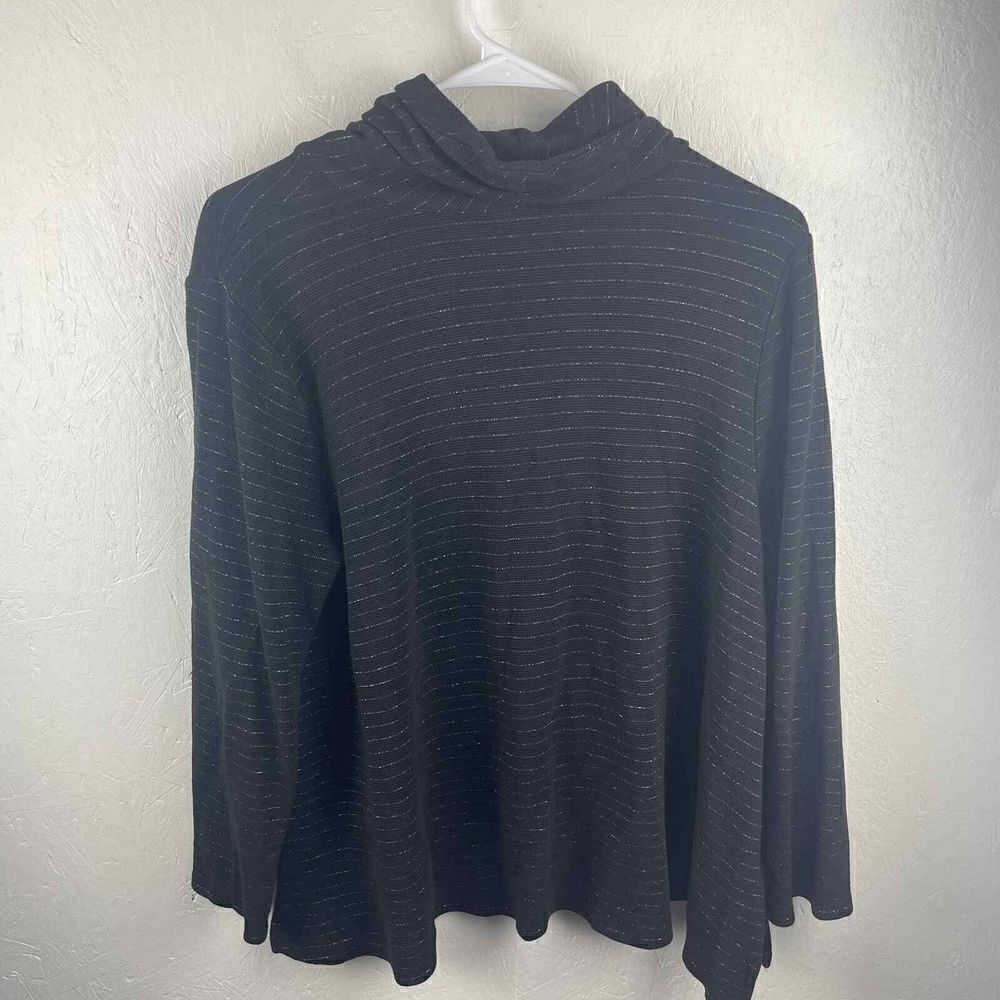 J.Jill Wearable Collection Soft Black‎ Metallic Cowlneck Sweatshirt Sz L Petite - Picture 8 of 9